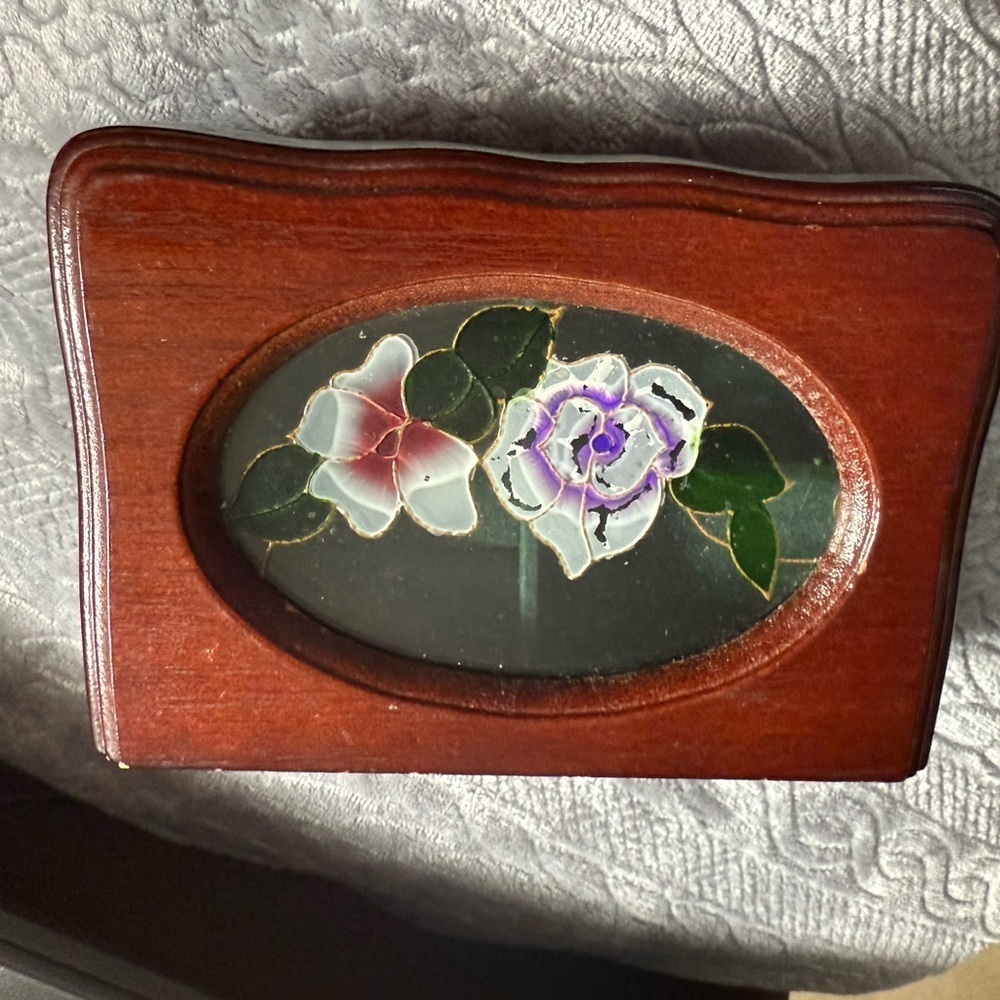Wooden Jewelry Box with Floral Design
